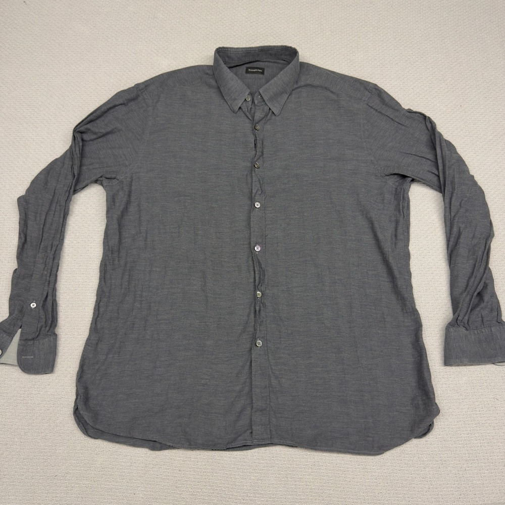 Ermenegildo Zegna Shirt Mens XXL Charcoal Grey Cotton Minimalist Casual